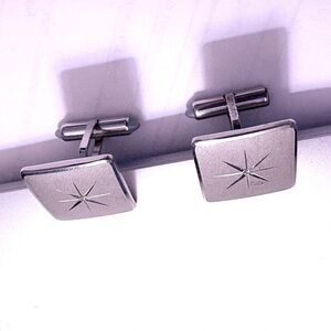 KREMENTZ Vintage Men's Jewelry, Sterling Silver Starbrust Rectangle Cuff Links